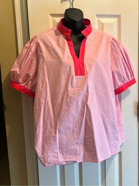 Women's TML size XL Pink Popover Shirt with hot pink Trim New without tags